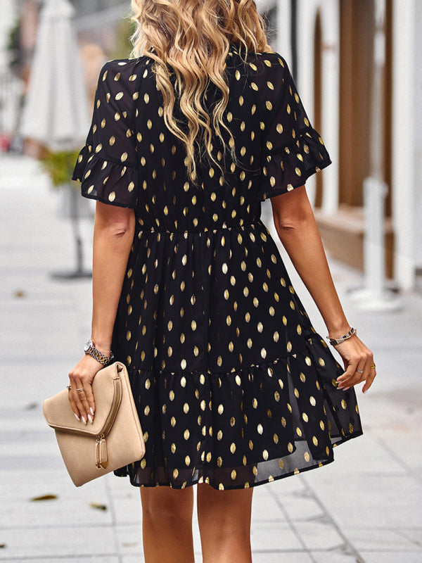 Bronzing Polka Dot Dress Women 2023 Spring Summer Elegant Short Skirt kakaclo