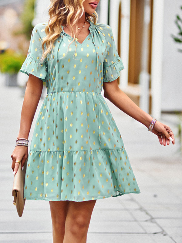 Bronzing Polka Dot Dress Women 2023 Spring Summer Elegant Short Skirt kakaclo