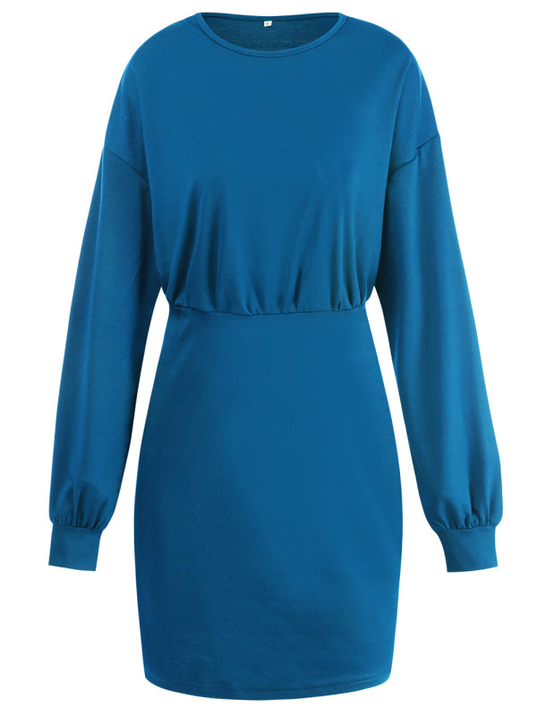 Knitted Round Neck Long Sleeve Slim Package Hip Skirt kakaclo