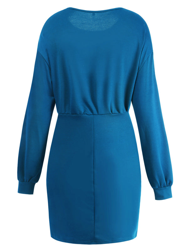 Knitted Round Neck Long Sleeve Slim Package Hip Skirt kakaclo