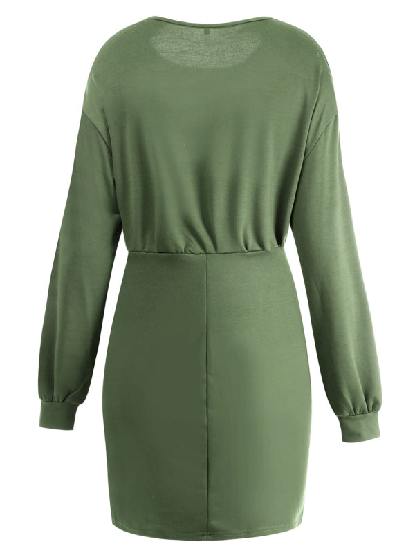 Knitted Round Neck Long Sleeve Slim Package Hip Skirt kakaclo