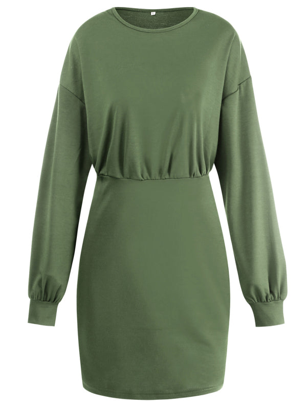 Knitted Round Neck Long Sleeve Slim Package Hip Skirt kakaclo