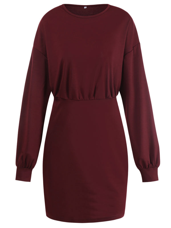 Knitted Round Neck Long Sleeve Slim Package Hip Skirt kakaclo