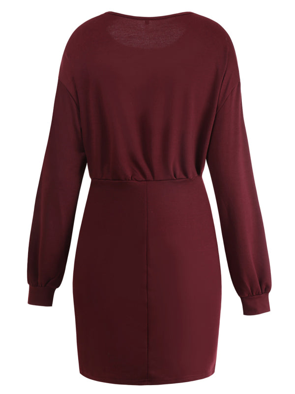 Knitted Round Neck Long Sleeve Slim Package Hip Skirt kakaclo