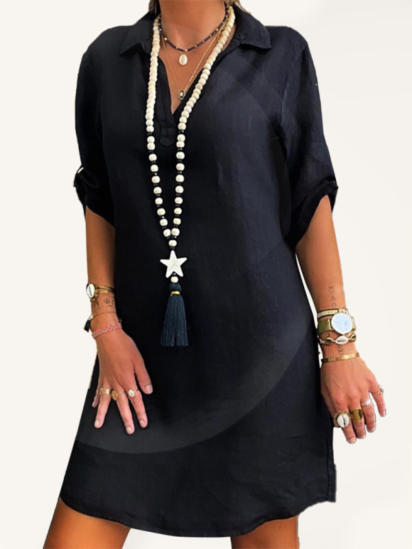 daily cotton short-sleeved shirt dress BLUE ZONE PLANET