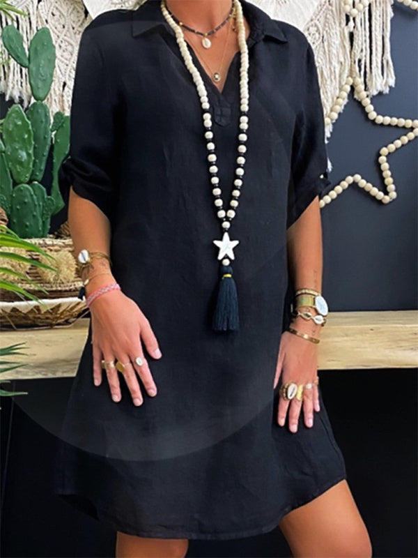 daily cotton short-sleeved shirt dress BLUE ZONE PLANET