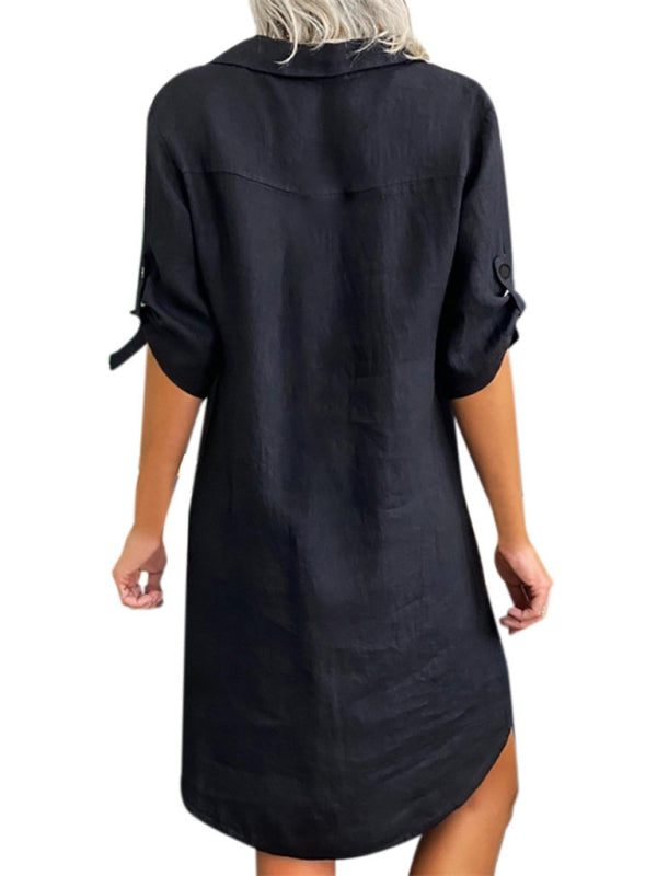 daily cotton short-sleeved shirt dress BLUE ZONE PLANET