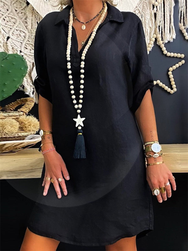 daily cotton short-sleeved shirt dress BLUE ZONE PLANET