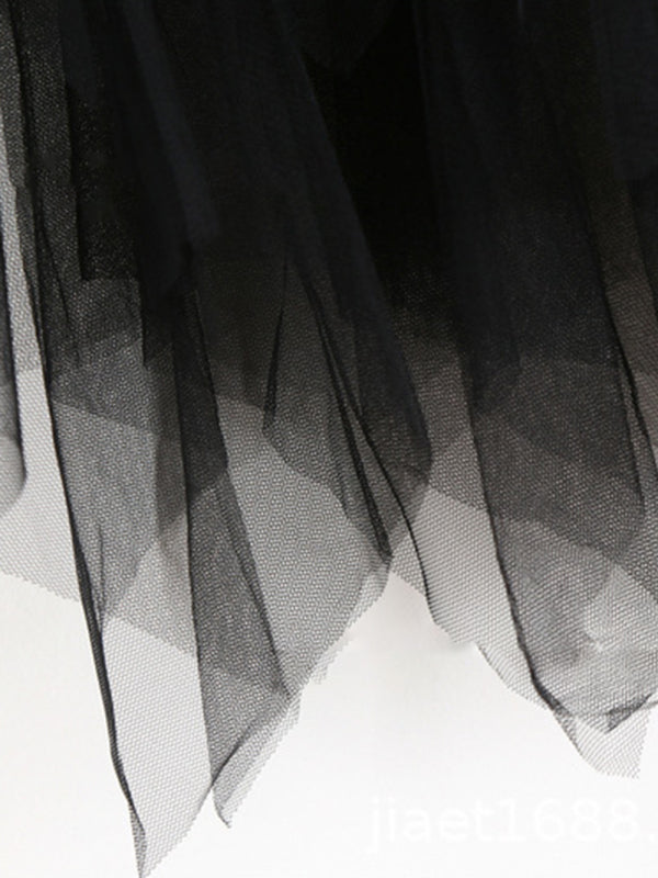 Fairy Mesh Splicing Solid Color High Waist Midi Skirt BLUE ZONE PLANET