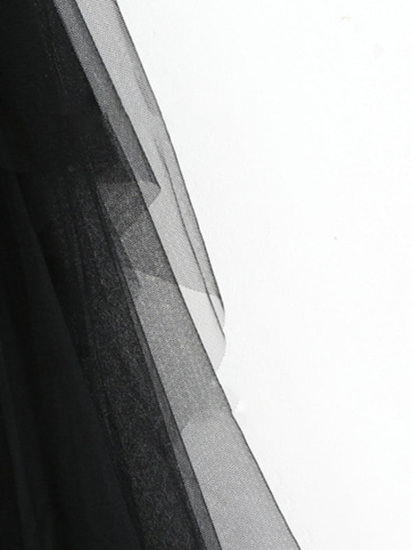 Fairy Mesh Splicing Solid Color High Waist Midi Skirt BLUE ZONE PLANET