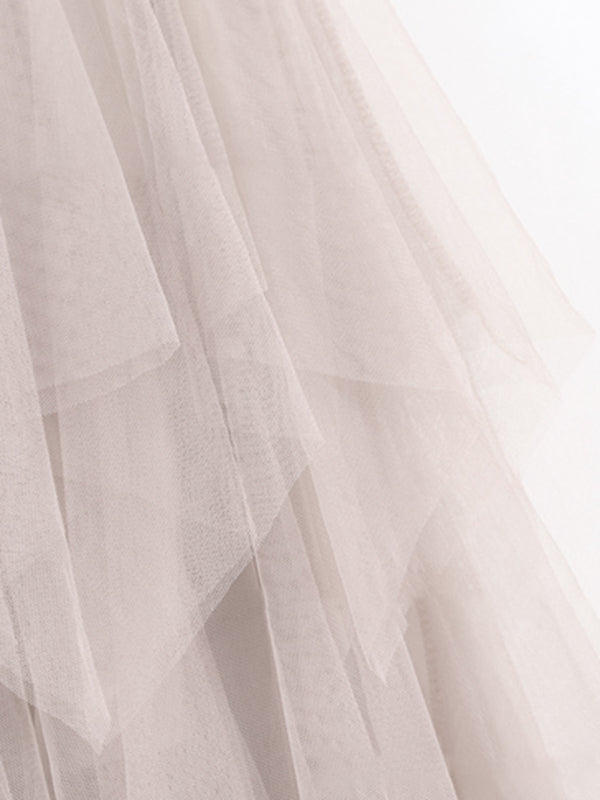 Fairy Mesh Splicing Solid Color High Waist Midi Skirt BLUE ZONE PLANET