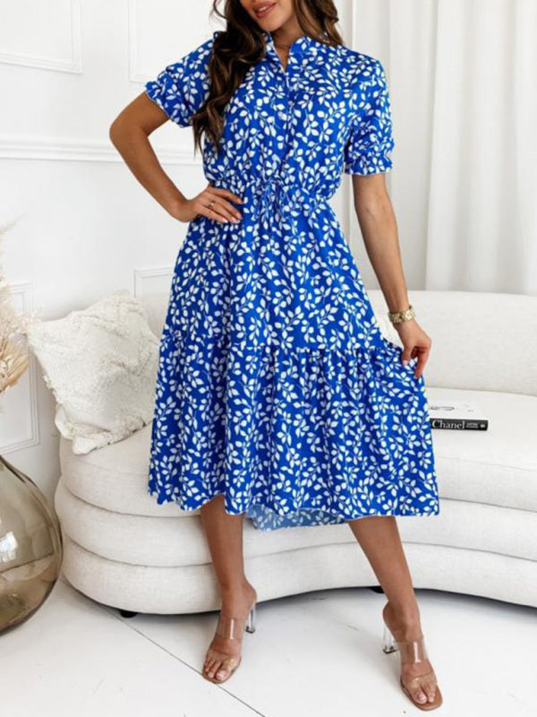 Blue Zone Planet | Short Sleeve Printed Waist Swing Dress BLUE ZONE PLANET