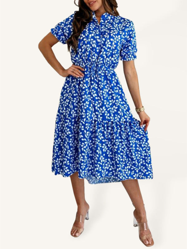 Blue Zone Planet | Short Sleeve Printed Waist Swing Dress BLUE ZONE PLANET