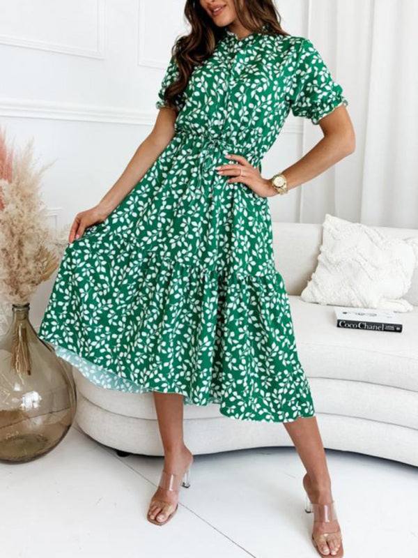 Blue Zone Planet | Short Sleeve Printed Waist Swing Dress BLUE ZONE PLANET