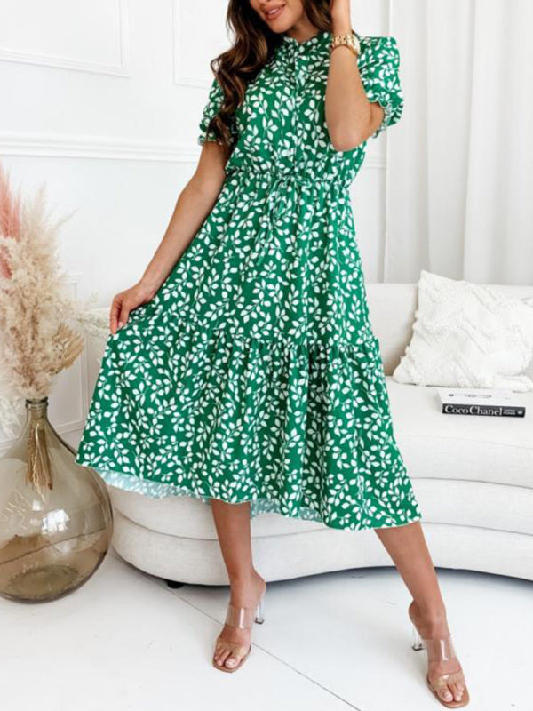 Blue Zone Planet | Short Sleeve Printed Waist Swing Dress BLUE ZONE PLANET