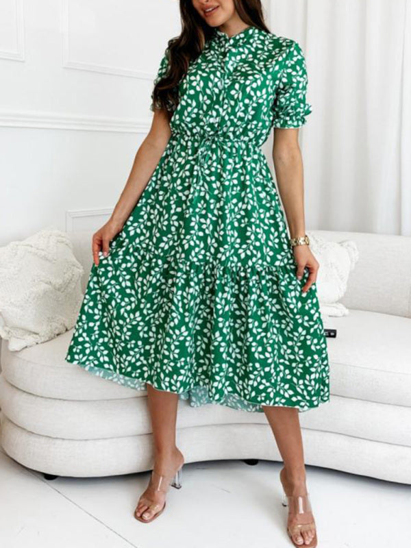 Blue Zone Planet | Short Sleeve Printed Waist Swing Dress BLUE ZONE PLANET