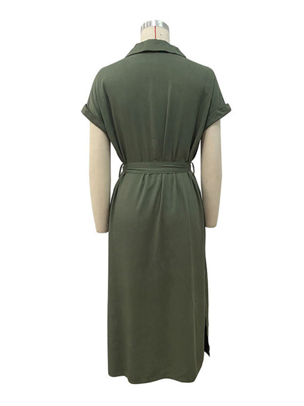 Shirt skirt European and American lapel tie tie solid color dress kakaclo