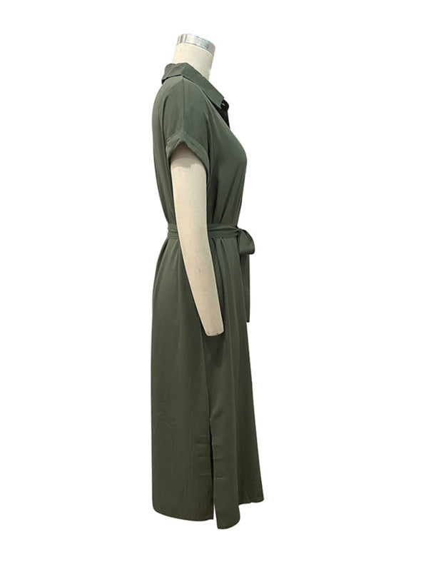 Shirt skirt European and American lapel tie tie solid color dress kakaclo