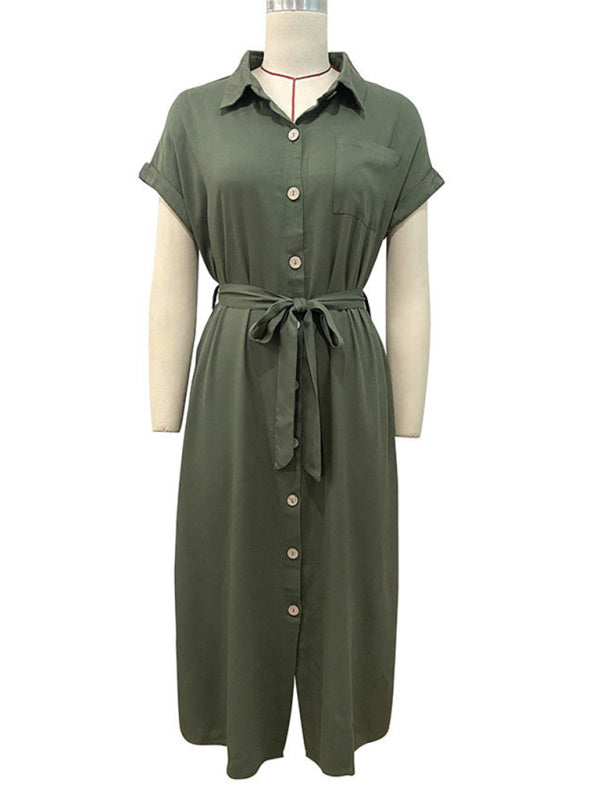 Shirt skirt European and American lapel tie tie solid color dress kakaclo