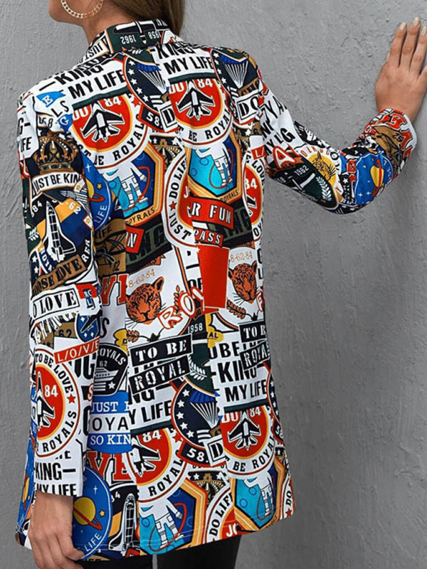 Fashion trend graffiti printing logo plate ladies suit jacket kakaclo