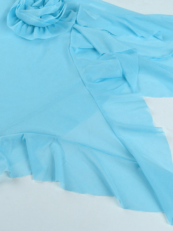 Blue Zone Planet | mesh see-through flower tube top dress BLUE ZONE PLANET
