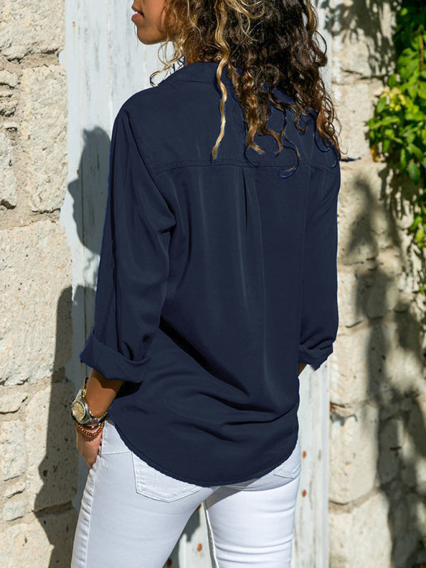 Blue Zone Planet | Ladies Shirt Lapel Long Sleeve Shirt Ladies The blouse Lapel Long Sleeve BLUE ZONE PLANET