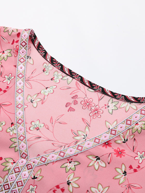 Bohemian Short Sleeve V-Neck Floral Dress kakaclo