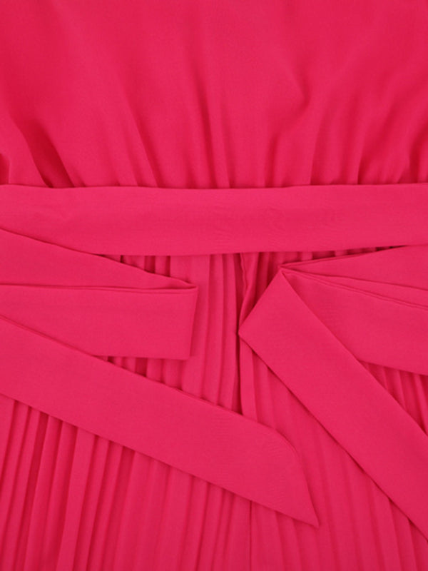 Sleeveless V Neck Ruffle Lace Pleated Jumpsuit BLUE ZONE PLANET