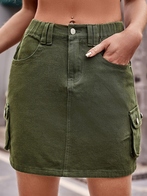 Blue Zone Planet | elastic waist denim work dress skirt BLUE ZONE PLANET