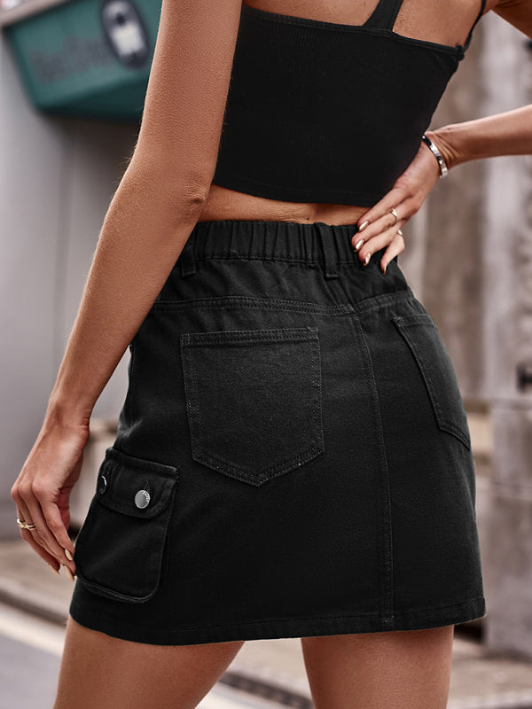 Blue Zone Planet | elastic waist denim work dress skirt BLUE ZONE PLANET
