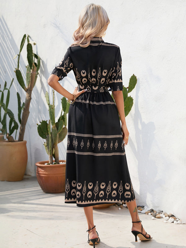 Blue Zone Planet | Ethnic Printed Half-Sleeve Midi Dress BLUE ZONE PLANET