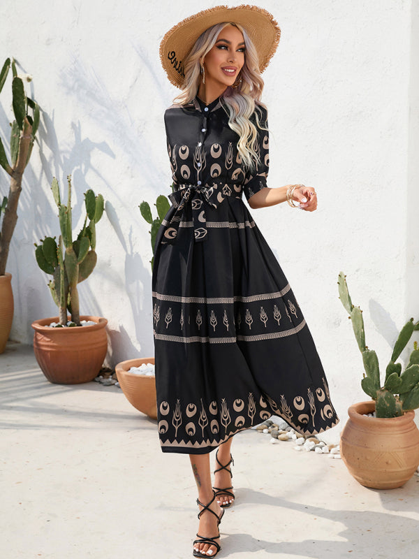 Blue Zone Planet | Ethnic Printed Half-Sleeve Midi Dress BLUE ZONE PLANET