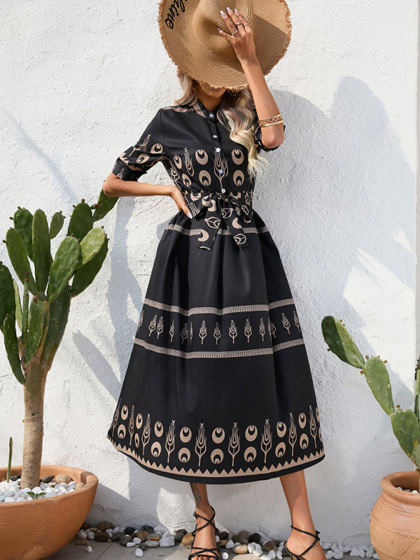 Blue Zone Planet | Ethnic Printed Half-Sleeve Midi Dress BLUE ZONE PLANET