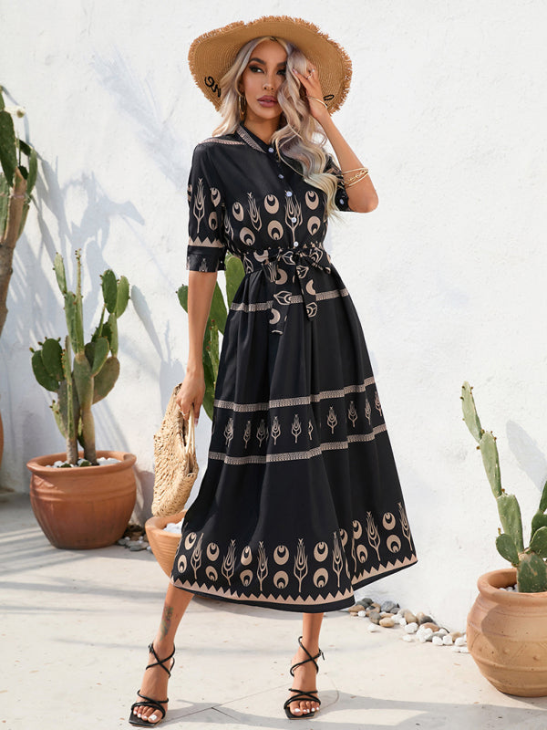 Blue Zone Planet | Ethnic Printed Half-Sleeve Midi Dress BLUE ZONE PLANET