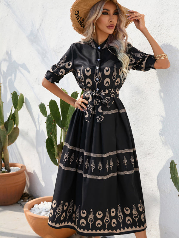 Blue Zone Planet | Ethnic Printed Half-Sleeve Midi Dress BLUE ZONE PLANET