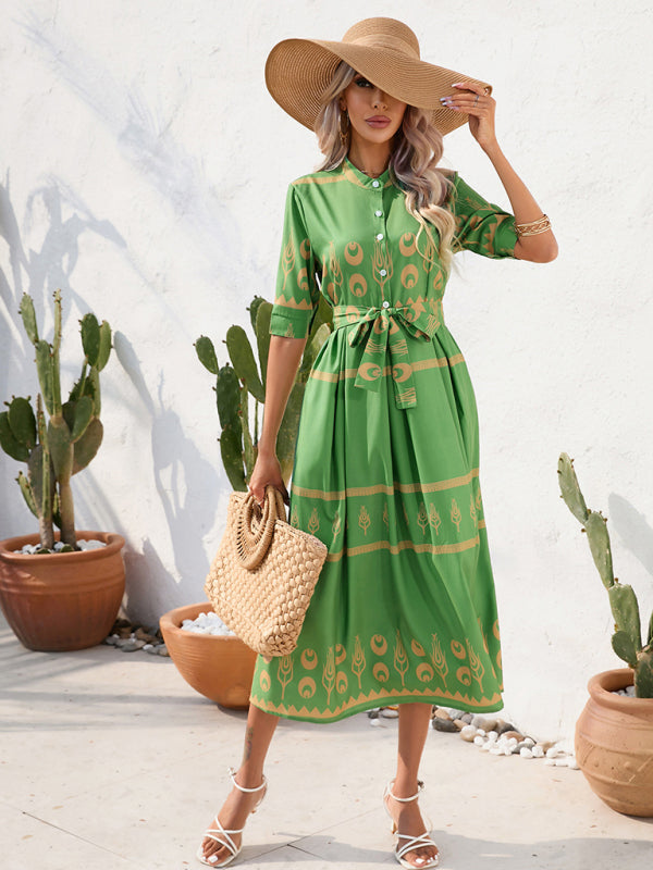 Blue Zone Planet | Ethnic Printed Half-Sleeve Midi Dress BLUE ZONE PLANET