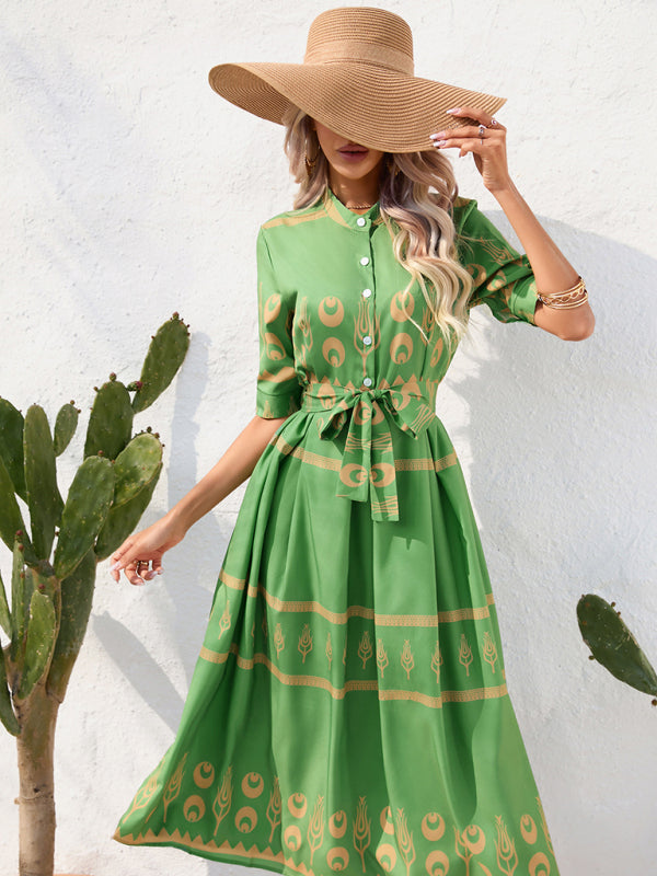 Blue Zone Planet | Ethnic Printed Half-Sleeve Midi Dress BLUE ZONE PLANET