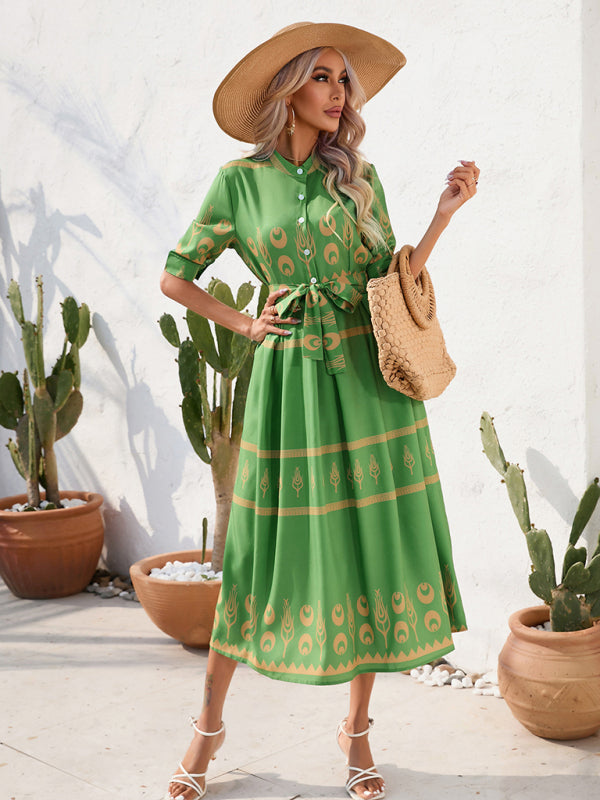 Blue Zone Planet | Ethnic Printed Half-Sleeve Midi Dress BLUE ZONE PLANET