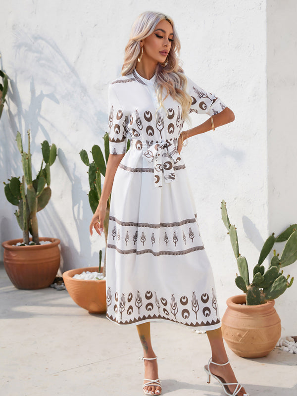 Blue Zone Planet | Ethnic Printed Half-Sleeve Midi Dress BLUE ZONE PLANET