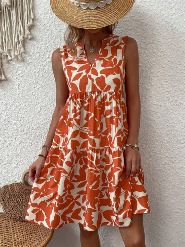 Blue Zone Planet | Floral Print V Neck Pleated Print Dress BLUE ZONE PLANET