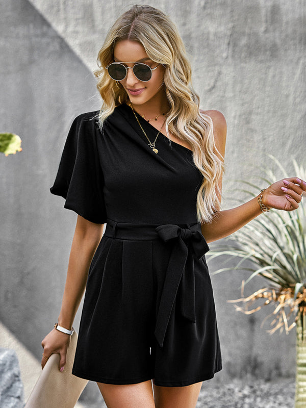 Blue Zone Planet | Elegant Solid Color One Shoulder Rompers BLUE ZONE PLANET