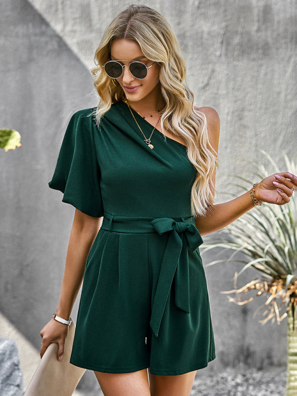 Blue Zone Planet | Elegant Solid Color One Shoulder Rompers BLUE ZONE PLANET