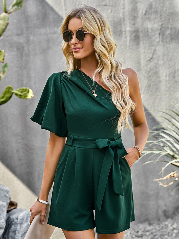 Blue Zone Planet | Elegant Solid Color One Shoulder Rompers BLUE ZONE PLANET