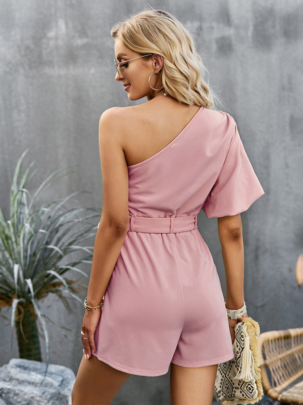 Blue Zone Planet | Elegant Solid Color One Shoulder Rompers BLUE ZONE PLANET