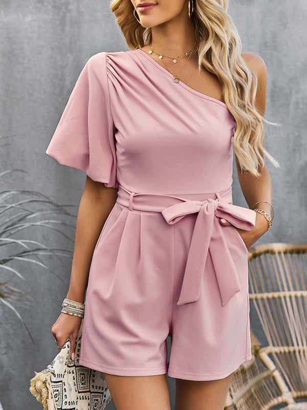 Blue Zone Planet | Elegant Solid Color One Shoulder Rompers BLUE ZONE PLANET