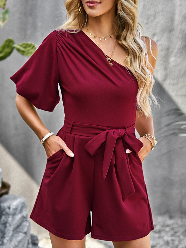 Blue Zone Planet | Elegant Solid Color One Shoulder Rompers BLUE ZONE PLANET