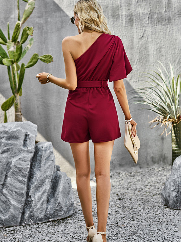Blue Zone Planet | Elegant Solid Color One Shoulder Rompers BLUE ZONE PLANET