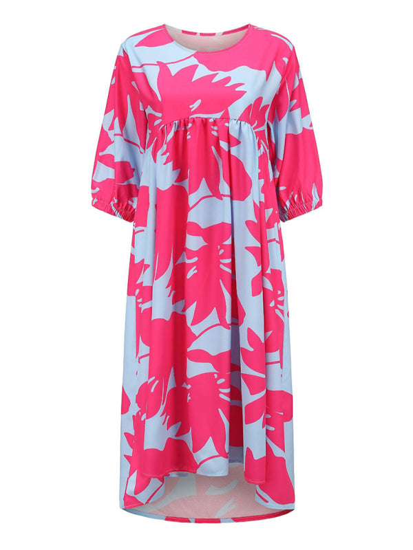 Blue Zone Planet | woven loose round neck printing dress BLUE ZONE PLANET