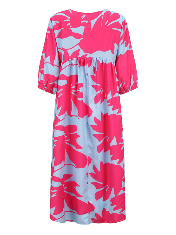 Blue Zone Planet | woven loose round neck printing dress BLUE ZONE PLANET