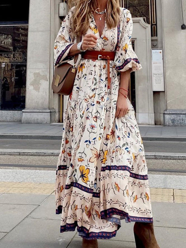 Bella's Printed Bohemian Floral Maxi Dress
